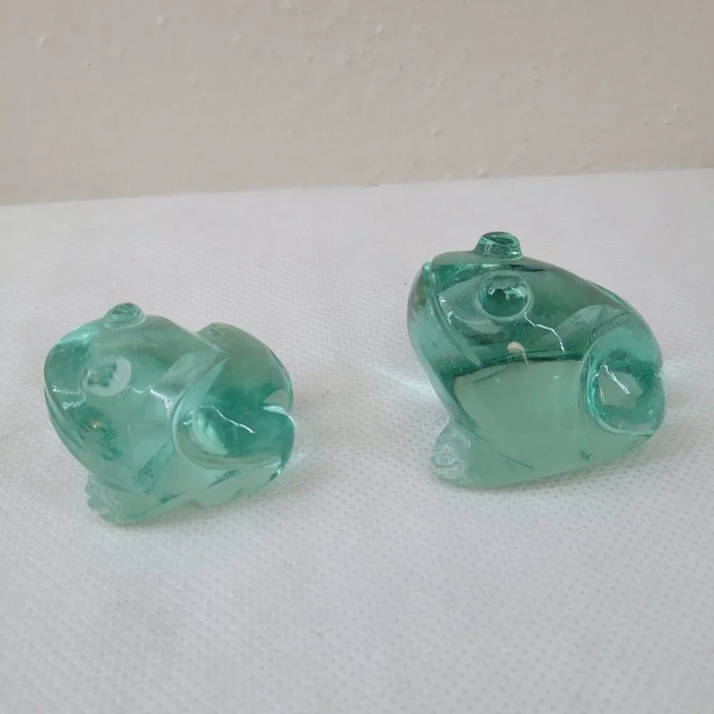 Art Glass Frog Pair - Paperweights or Decor Aqua Blue-Green - Picture 4 of 13